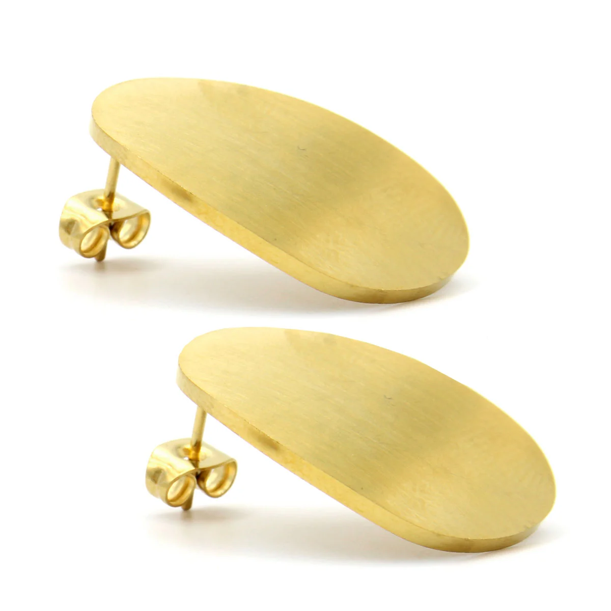 Aretes Acero Cepillado Ovalo Dorado Noche