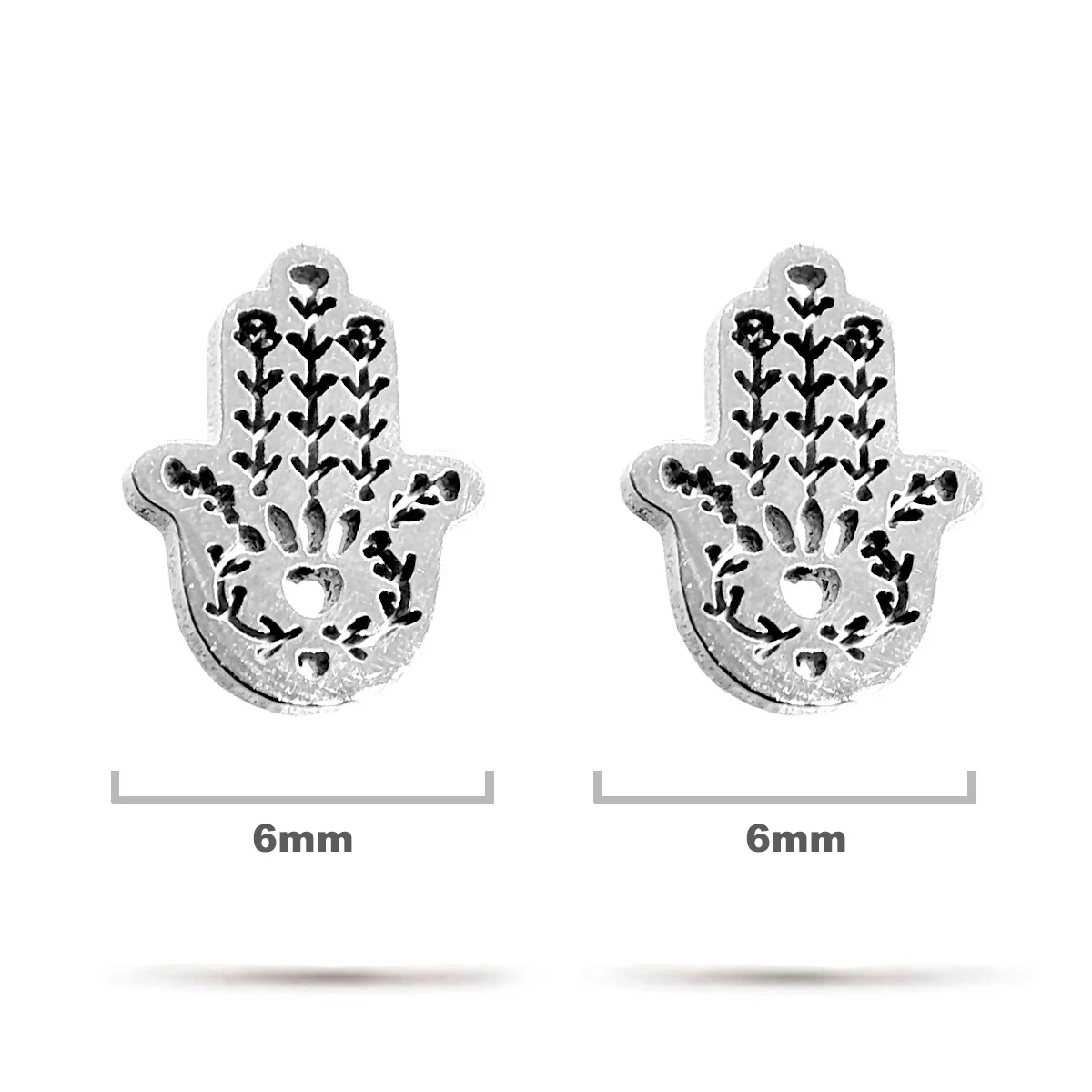 Aretes Acero Inox Plateado Broquel Mano Fatima Mandala