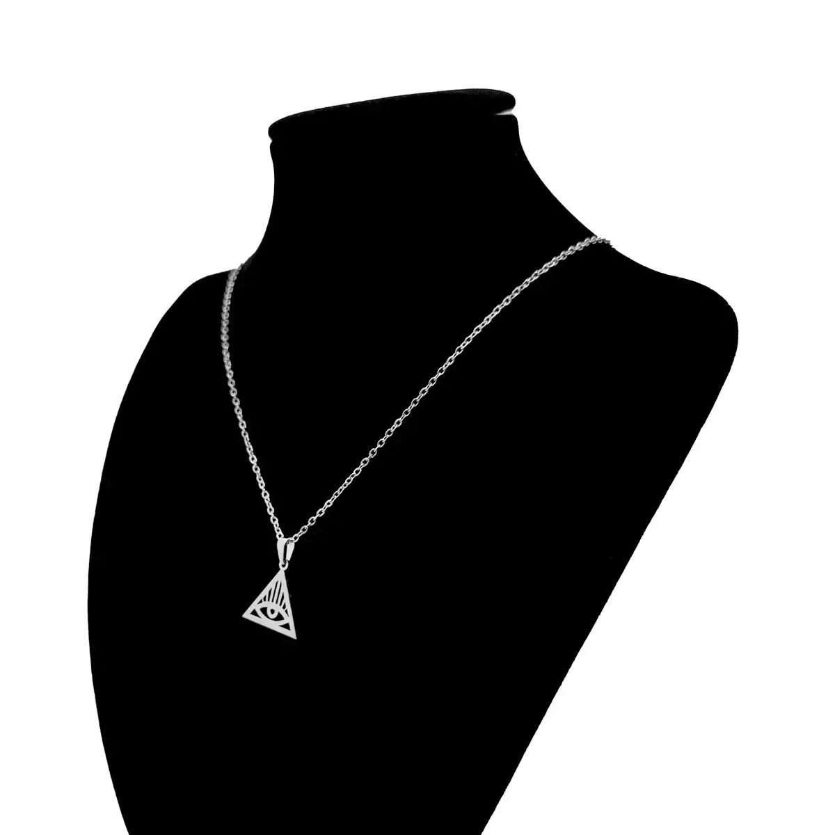 Set Joyería Acero Plateado Triangulo Ojo de Providencia