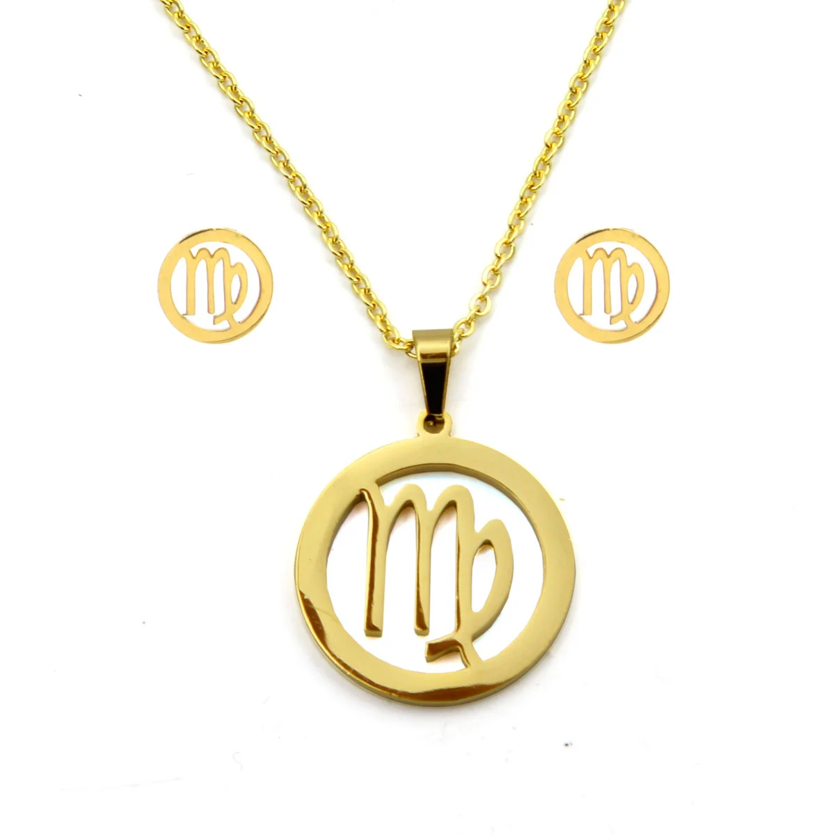 Set Joyeria Acero Dorado Signo Zodiacal Virgo Horoscopo