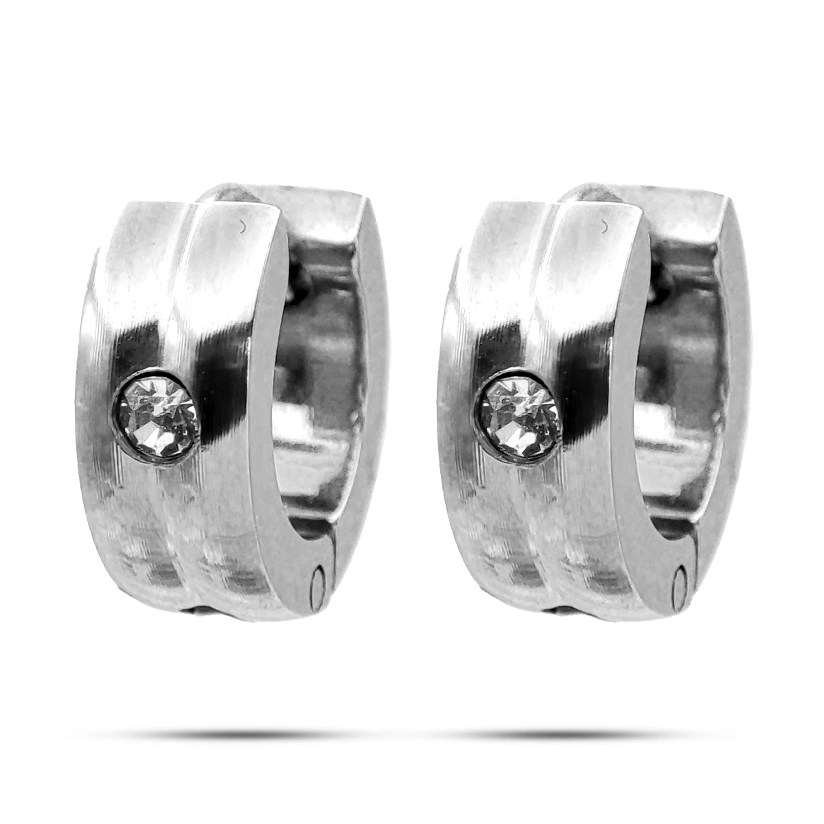 Aretes Acero Plateado Huggies Niña Dos lineas Cristal
