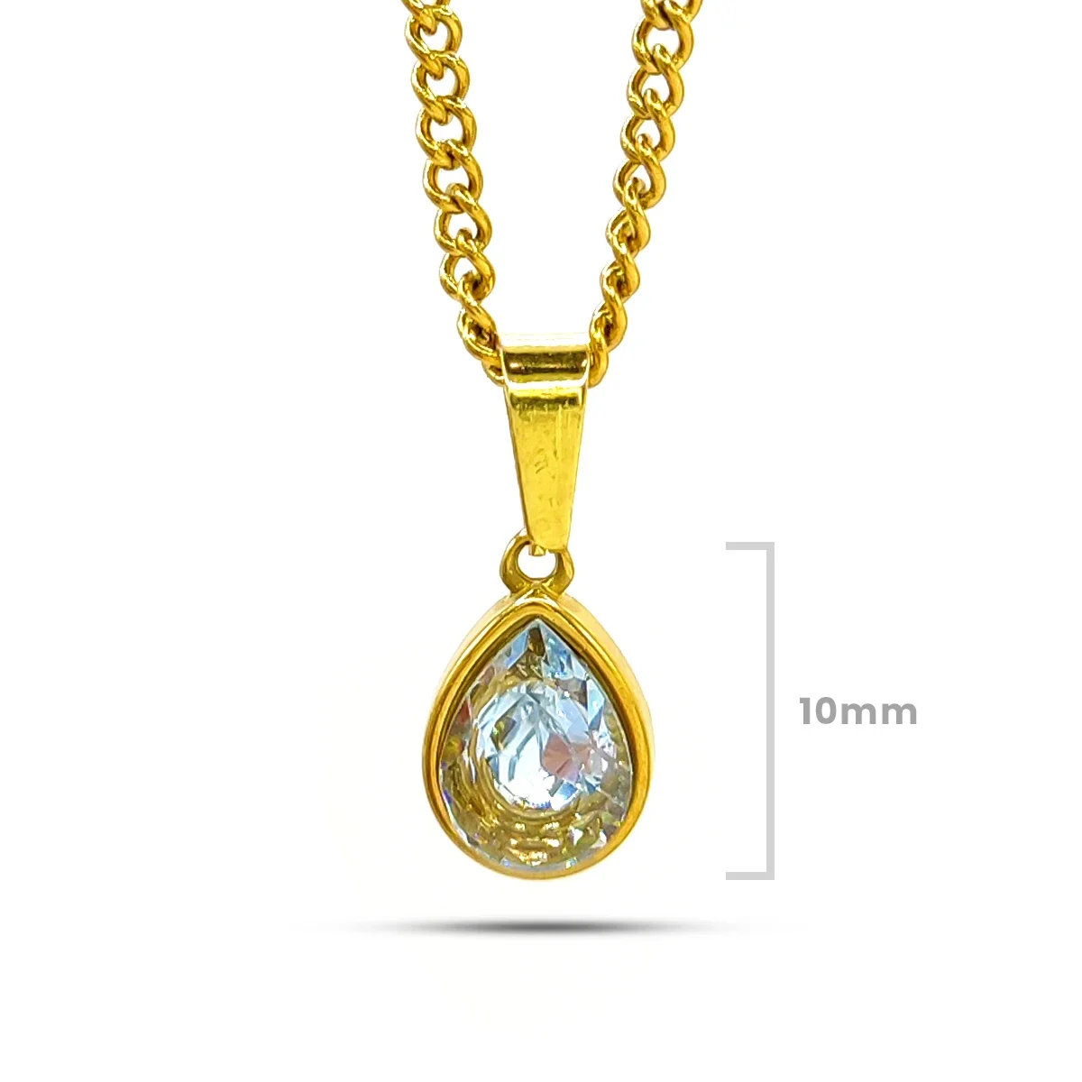 Collar Acero Dorado Gota Zirconia Lagrima Clara Elegante