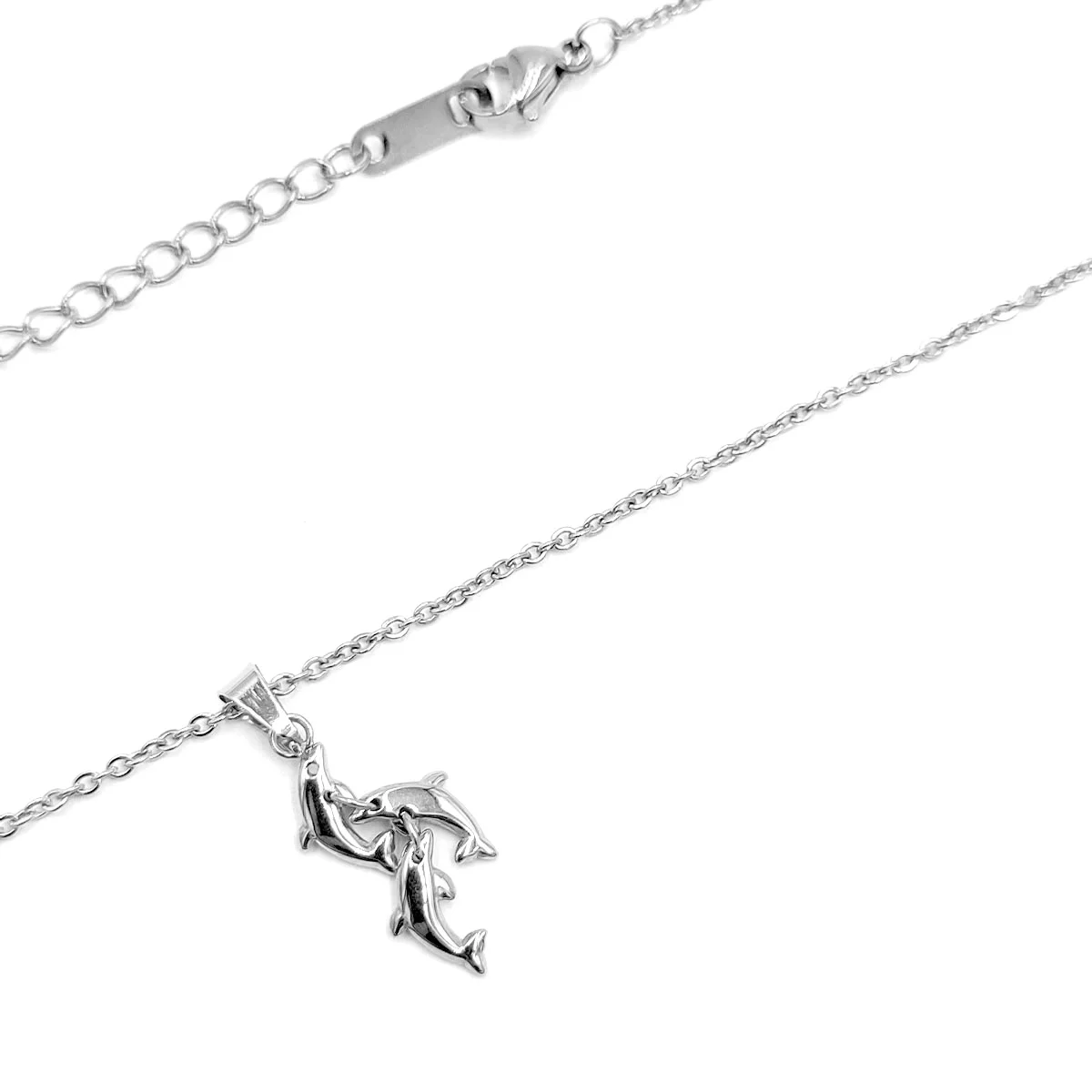 Collar Acero Plateado Tres Delfines Sabiduría Bondad Mar