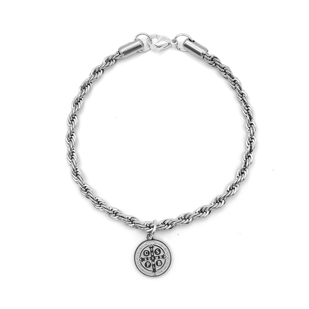 Pulsera Acero Torzal Medalla San Benito Abad Protección