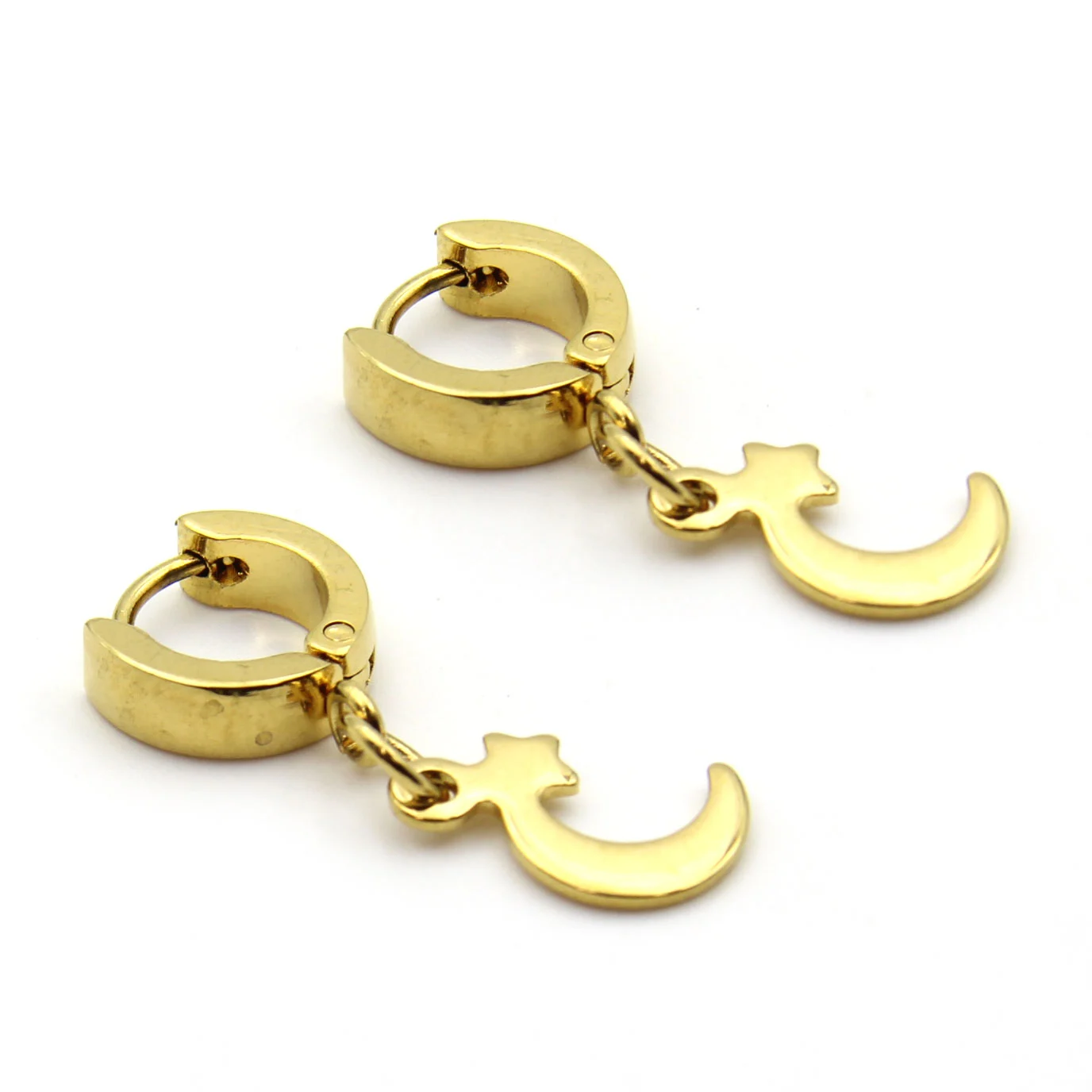 Aretes Acero Dorado Huggies Luna Estrella