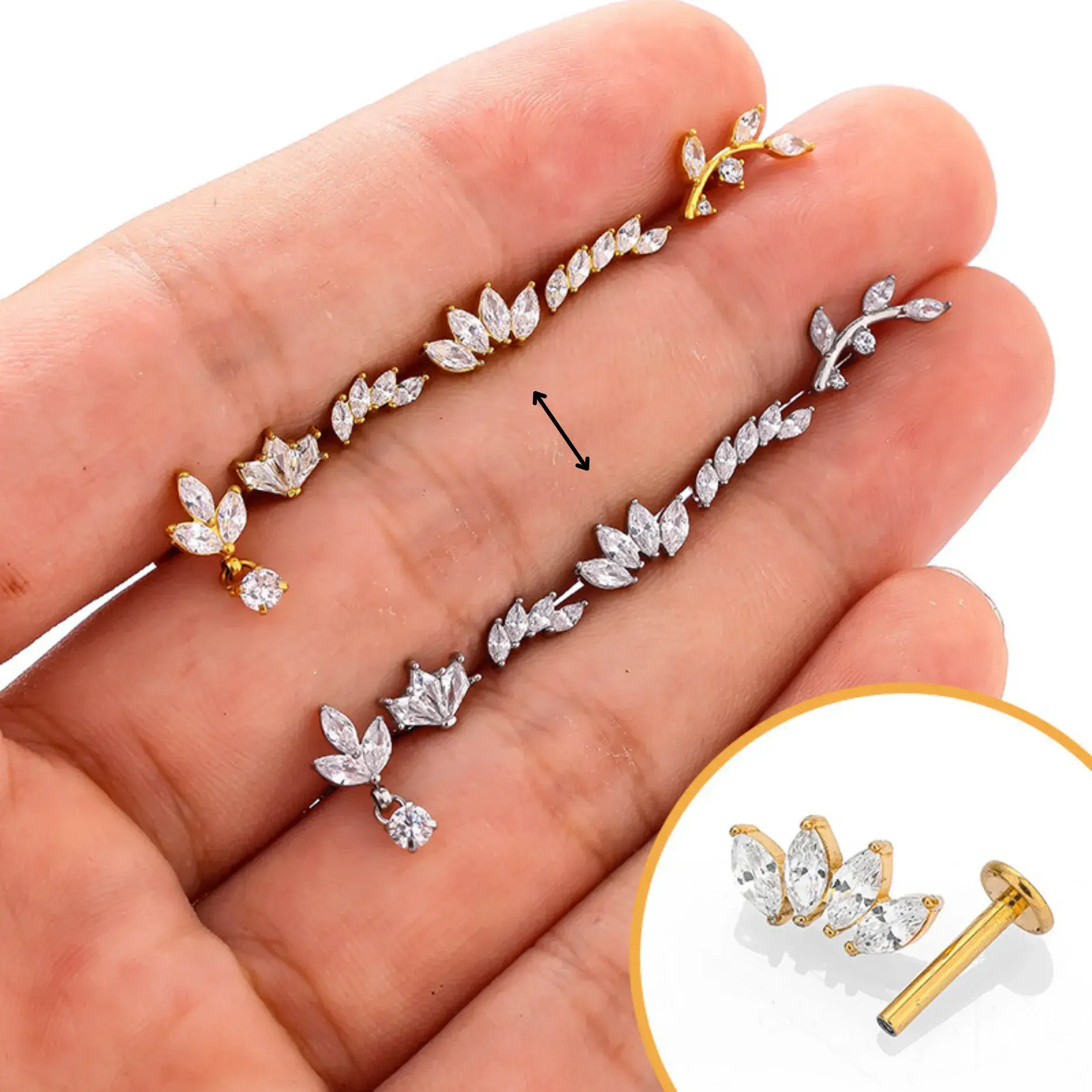 Piercing de Oreja Acero Trepador Cuatro Hojas Marquesa