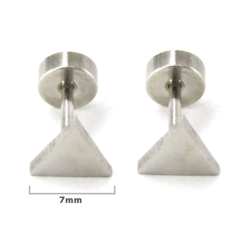 Aretes Tipo Broquel Dormilon Acero Plateado Triangulo