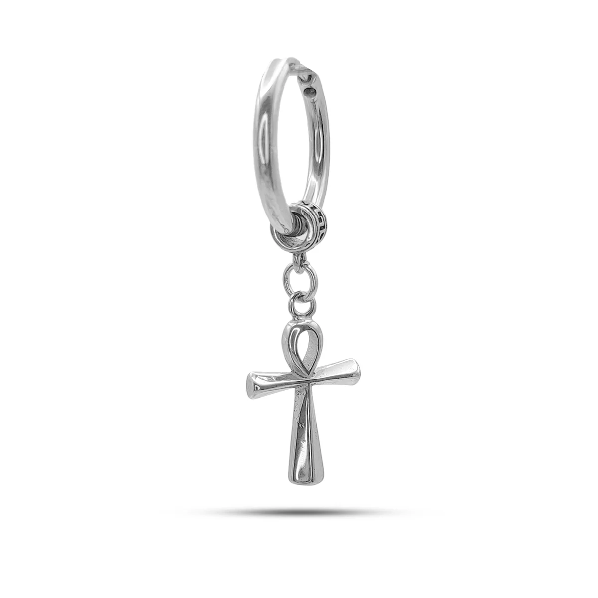Piercing de Oreja Acero Plateado Cruz Egipica Huggie