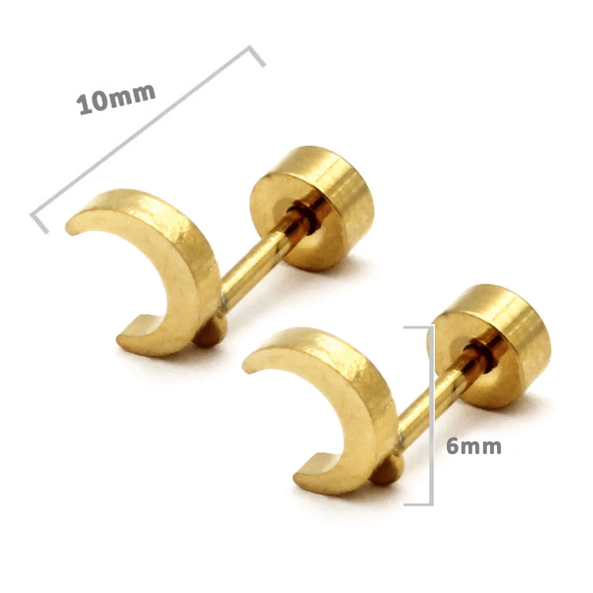 Aretes Tipo Broquel Dormilon Acero Dorado Mini Luna