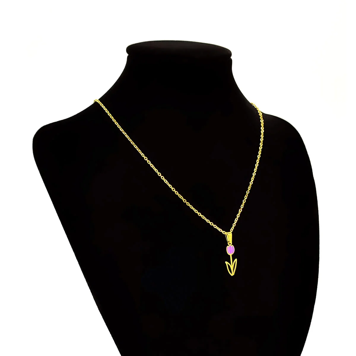 Set Joyeria Acero Inox Dorado Bella Flor Tulipan Morado