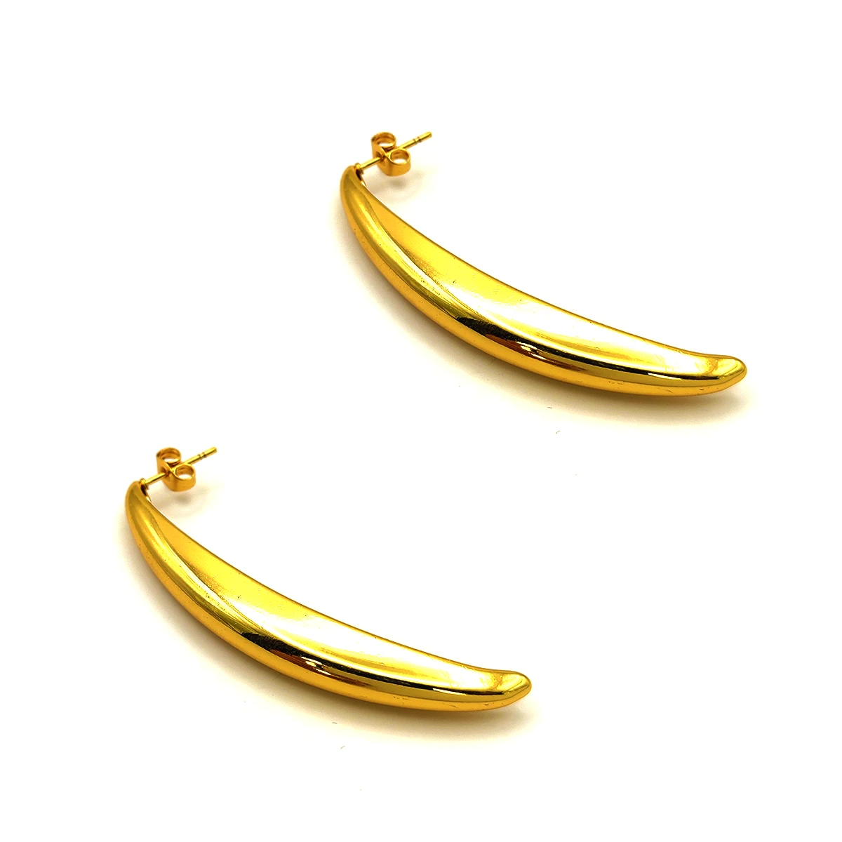 Aretes Acero Inox Dorado Alargados Lisos Fiesta Elegantes