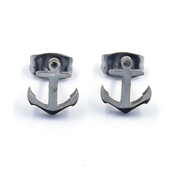 Aretes Acero Inoxidable Plateado Tipo Broquel Ancla