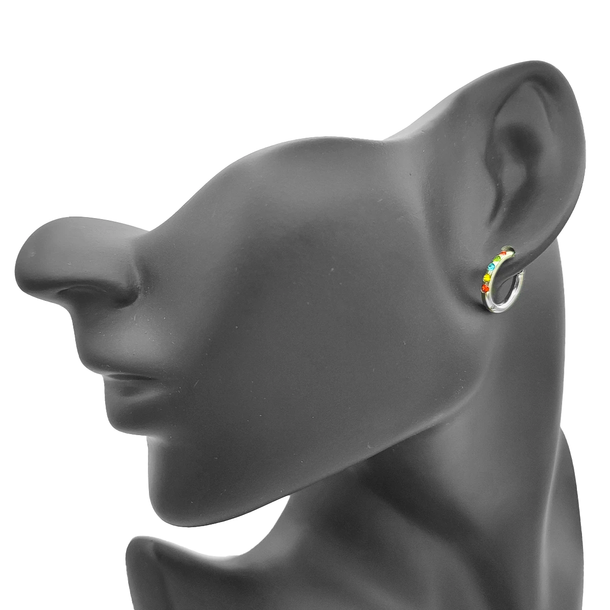 Aretes Acero Plateado Huggie Delgado Cristales Multicolor