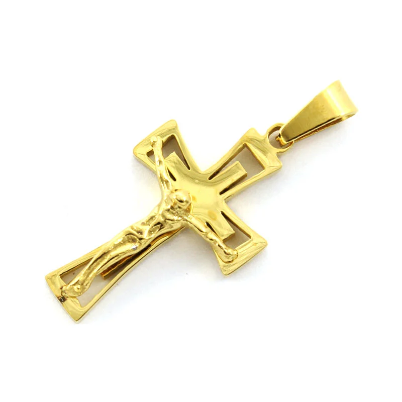 Dije Acero Dorado Crucifijo Cristo Crucificado Devocion