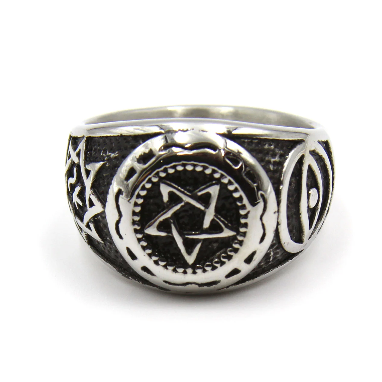 Anillo Acero Plateado Estrella Tartésica Islámica