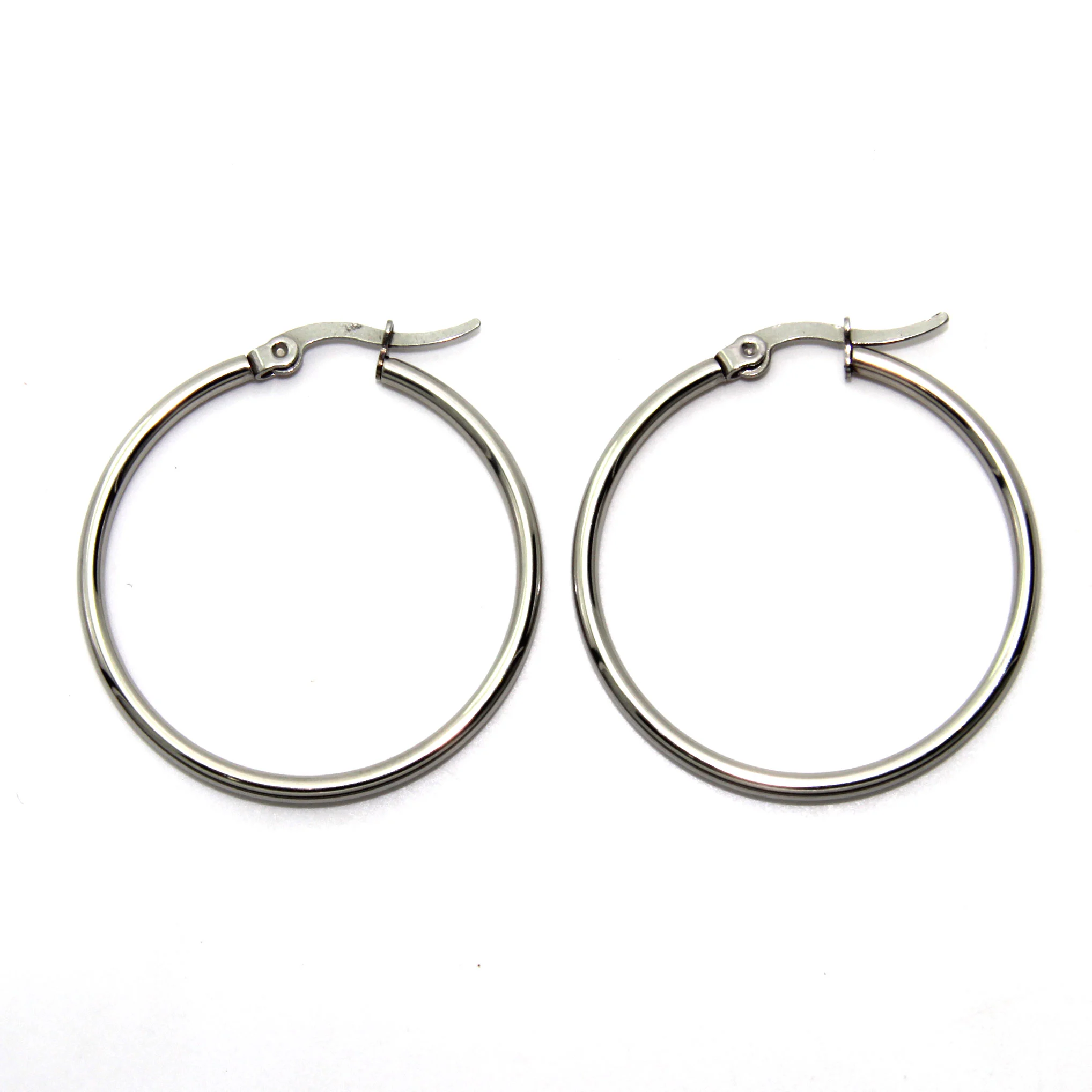 Aretes Acero Plateado Arracadas Tubular Liso 35 mm