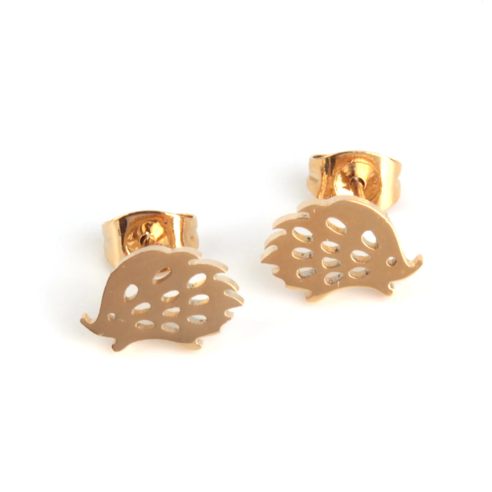 Aretes Tipo Broquel Acero Dorado Puerco Espin