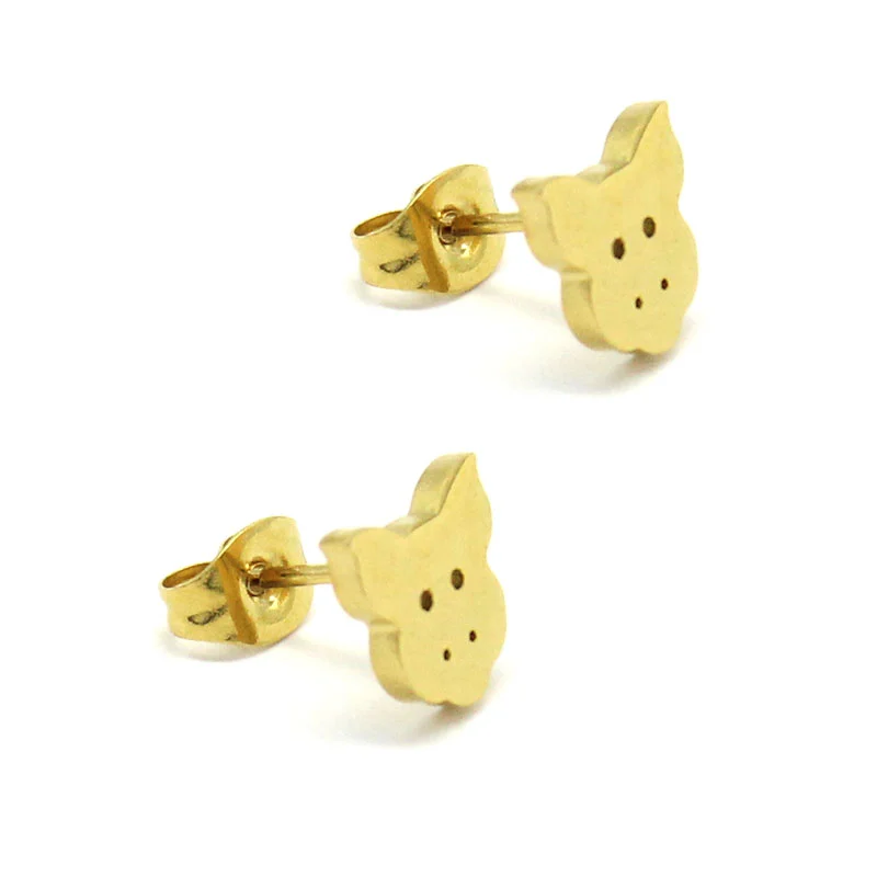 Aretes Tipo Broquel Acero Dorado Puerquito Cochinito