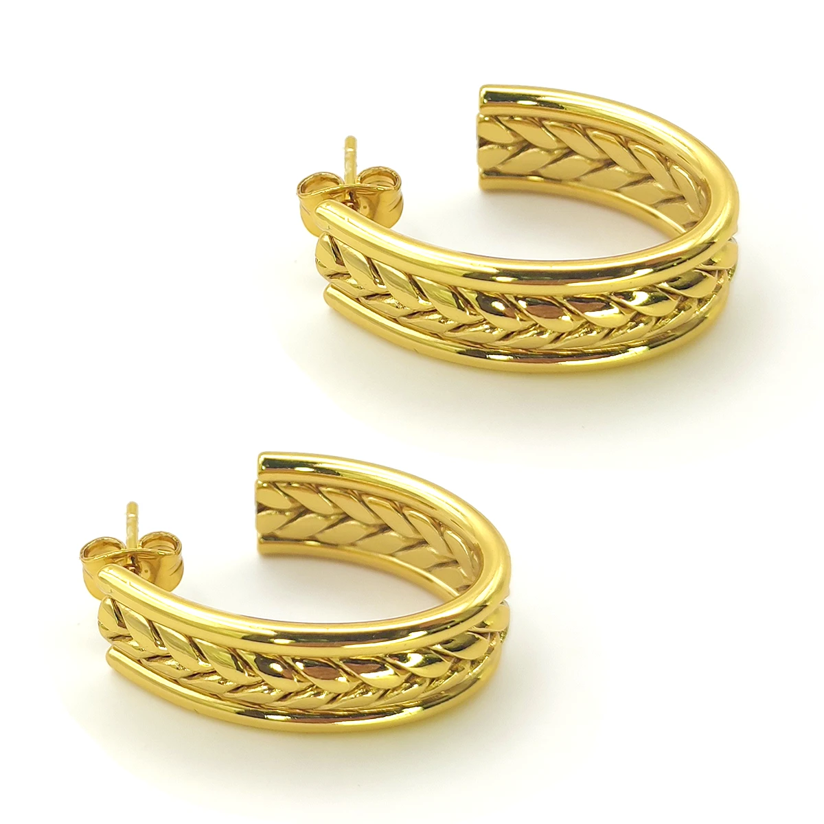 Aretes Acero Inox Dorado Arracadas Ovales Trenza Central