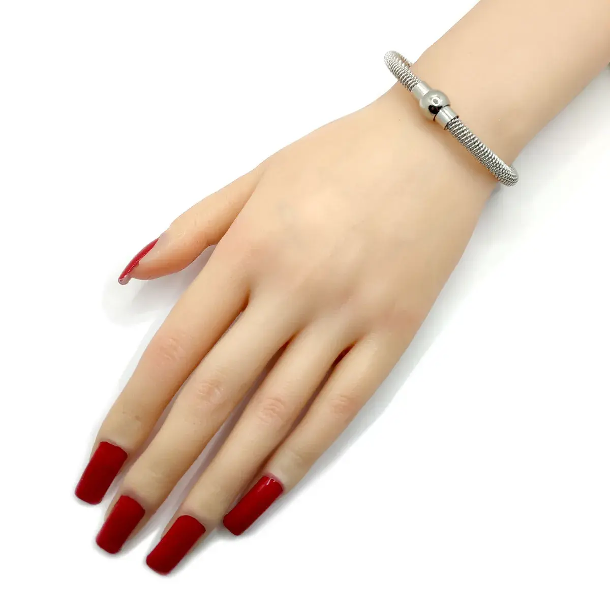 Pulsera Acero Plateado Magnética Tipo Piel de Serpiente