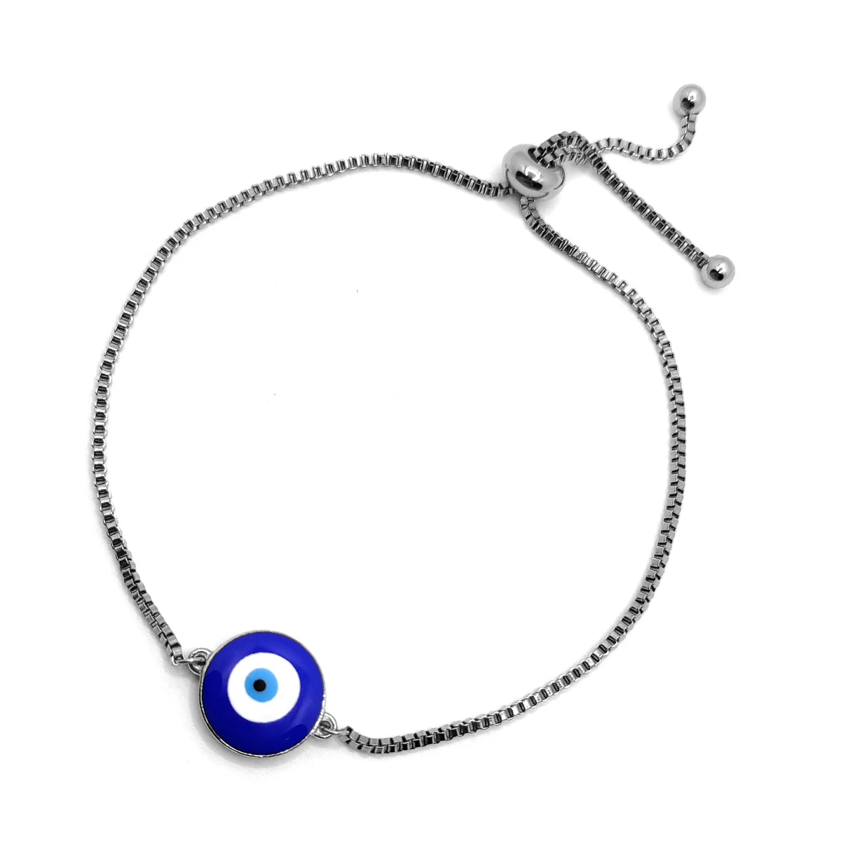 Pulsera Acero Inox Plateado Ojo Turco Azul Ajustable