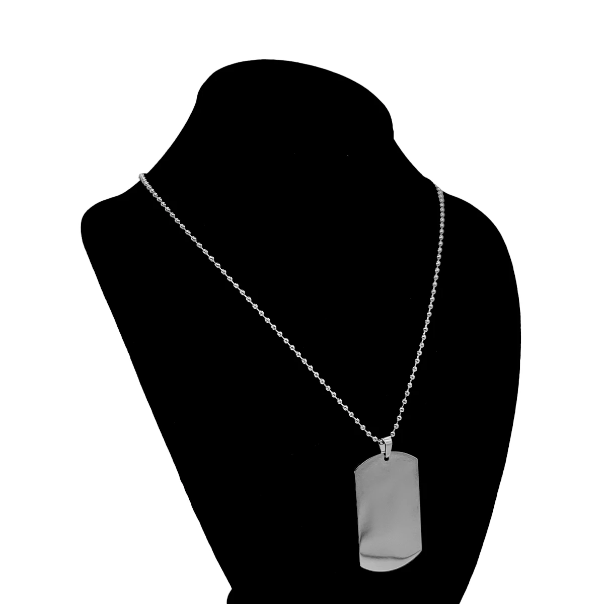 Collar Acero Plateado Tipo Militar Placa Grande Lisa
