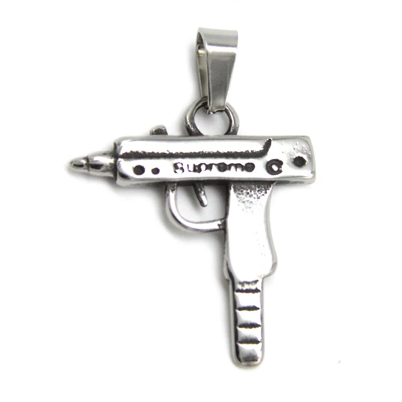 Dije Acero Inoxidable Plateado Arma Pistola Uzi Supreme