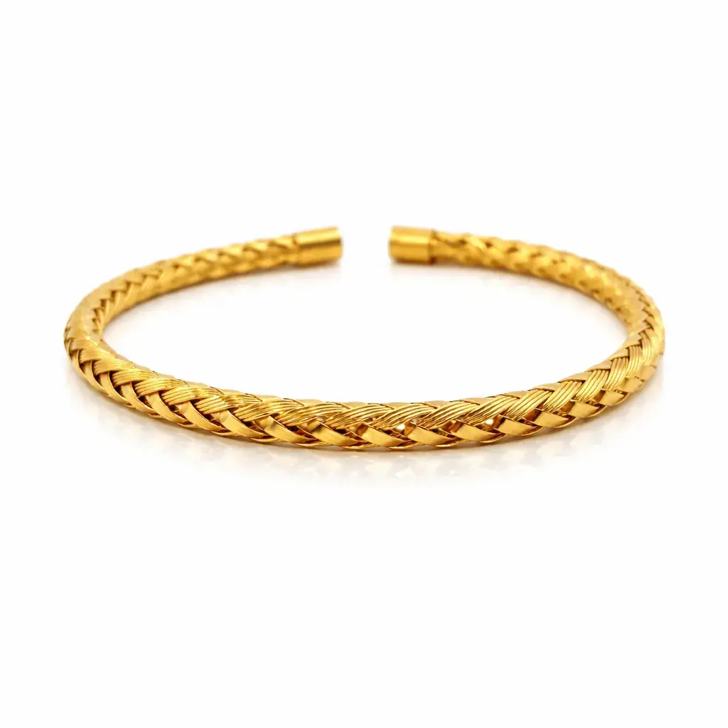 Pulsera Acero Brazalete Abierto Alambre Teijdo Trenza