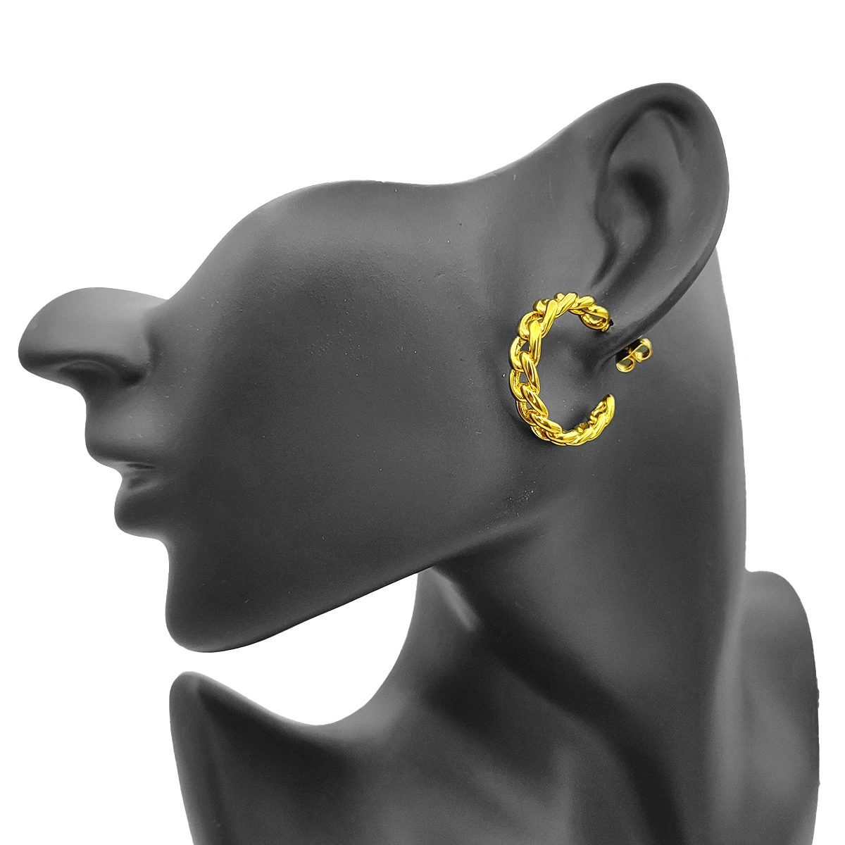 Aretes Acero Dorado Media Arracada Eslabones Cadena
