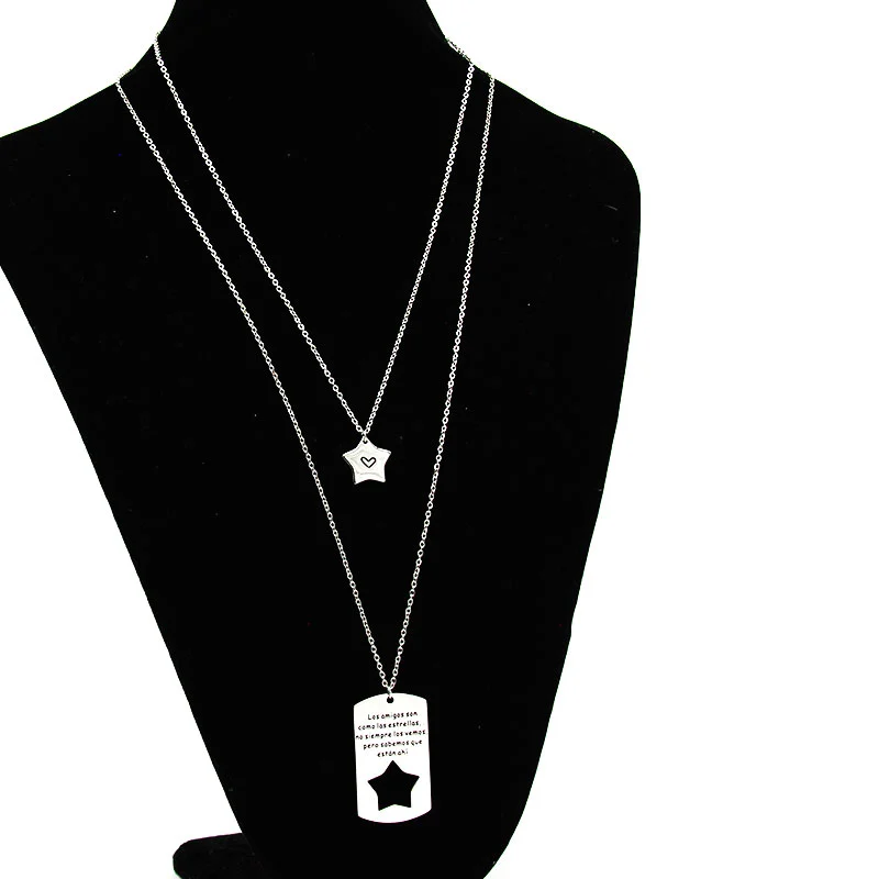 Collar Acero Inox Plateado Mejores Amigas Placa Estrella