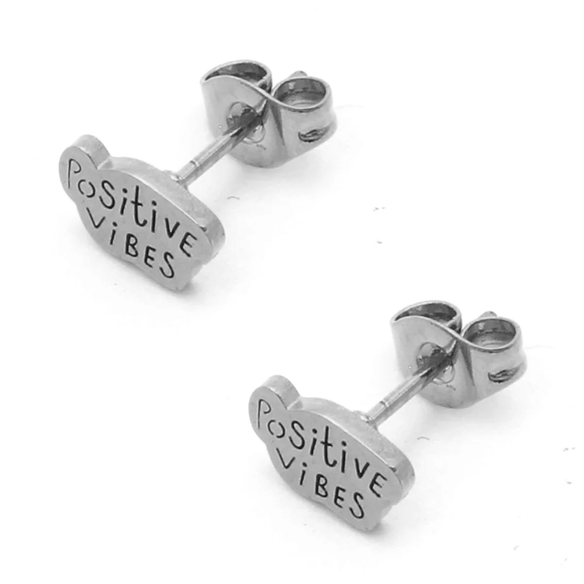 Aretes Acero Inox Plateado Tipo Broquel Positive Vibes