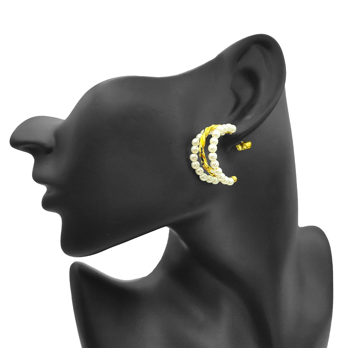 Aretes Acero Dorado Triple Arracadas Torcidas Perlas