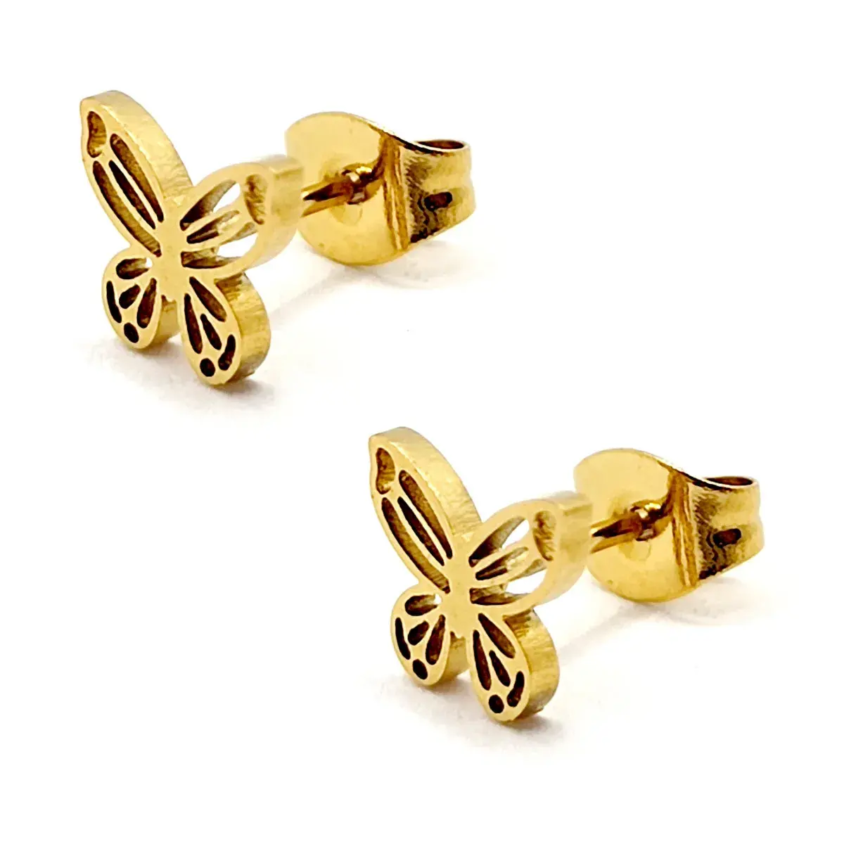 Set Joyería Inox Acero Dorado Mariposa Calada Libertad