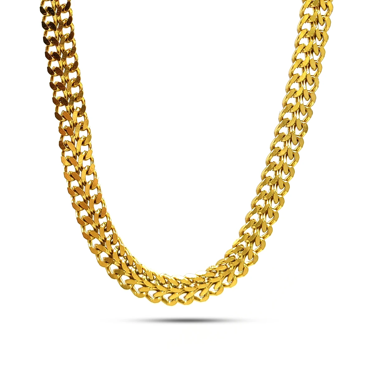 Cadena Acero Dorado Esclava Doble Fila Unida Cubana