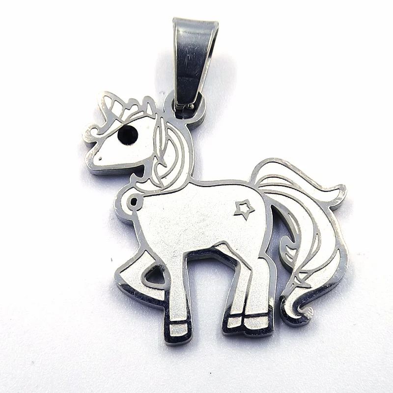 Dije Acero Plateado Inoxidable Unicornio Fantasía