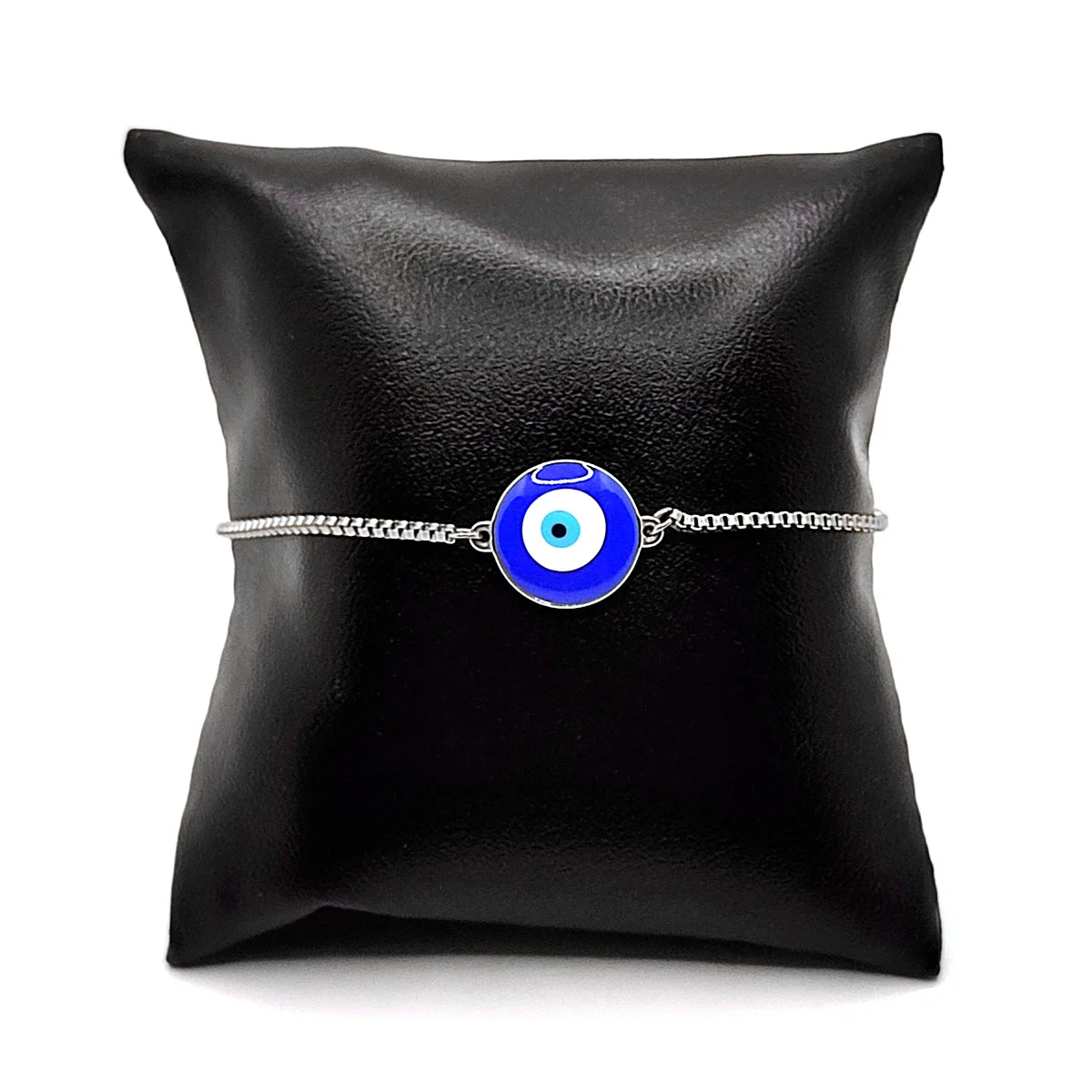 Pulsera Acero Inox Plateado Ojo Turco Azul Ajustable
