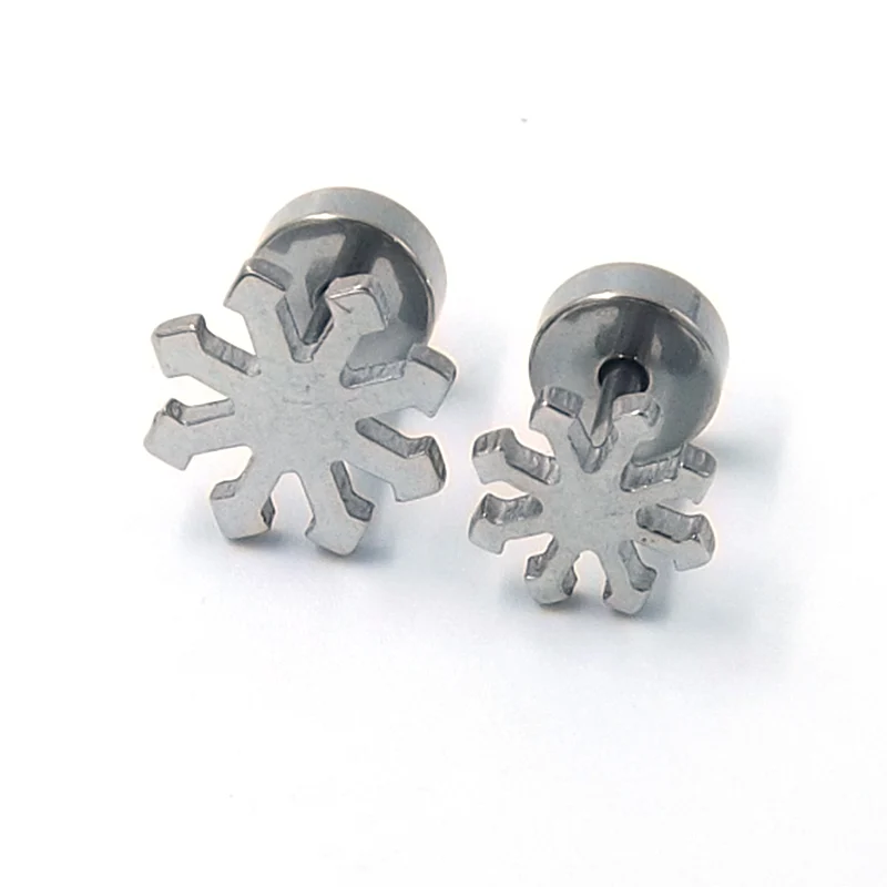 Aretes De Acero Plateado Broquel Plano Copo de Nieve