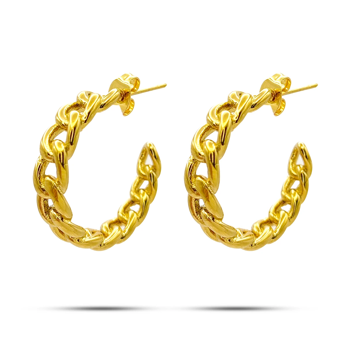 Aretes Acero Dorado Media Arracada Eslabones Cadena