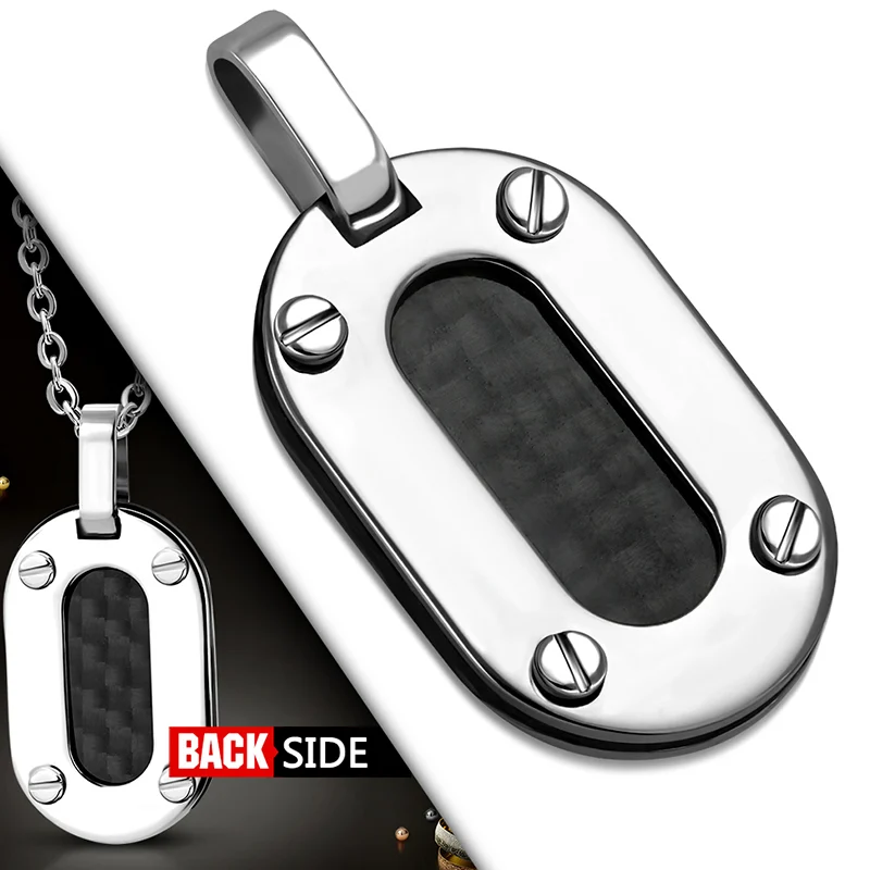 Dije Acero Hombre Placa Remachada Fibra de Carbono