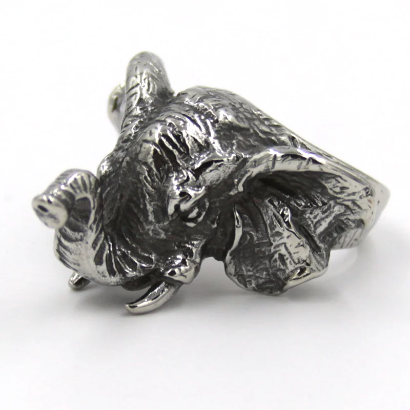 Anillo Acero Inoxidable Plateado Elefante Africano