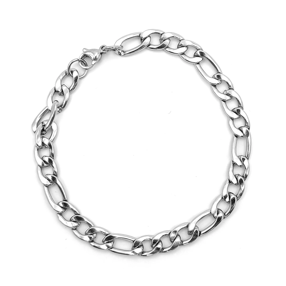 Pulsera Acero Plateado Clásica 3x1 Figaro Clásica 7 mm