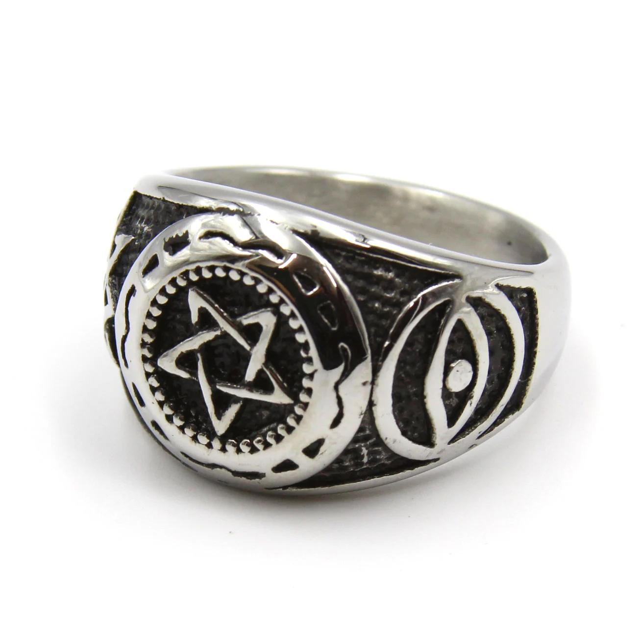 Anillo Acero Plateado Estrella Tartésica Islámica