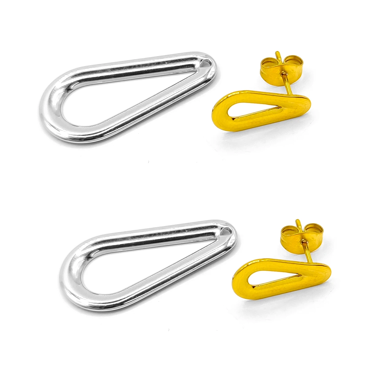Aretes Acero Bicolor Forma Lagrima Gotas Huecas Pulido