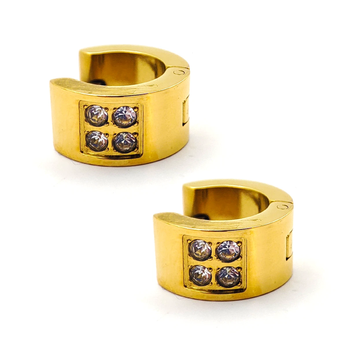 Aretes Acero Dorado Huggies Arracadas Cuadro Cristales
