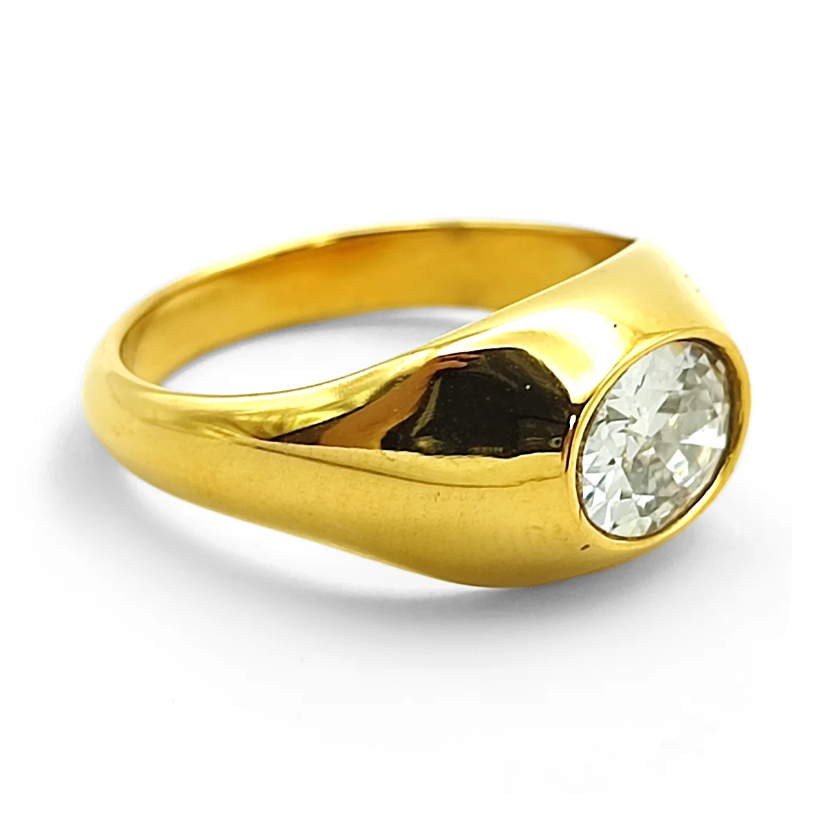Anillo Acero Inox Dorado Chunky Zirconia Oval Central