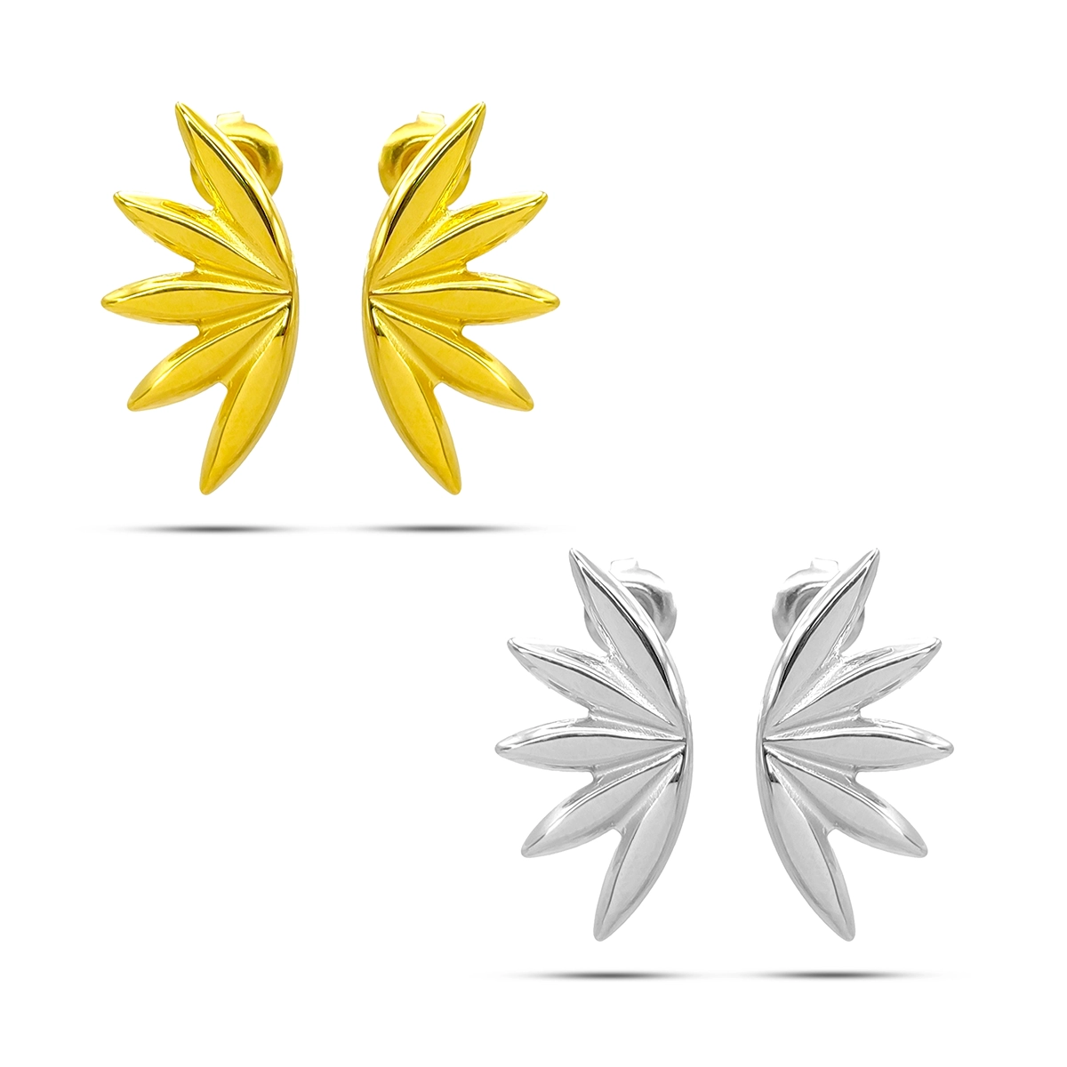 Aretes Acero Inox Hoja Media Flor Cinco Petalos Elegante