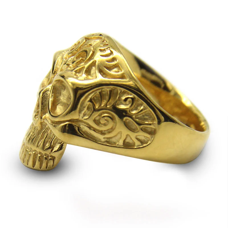 Anillo Hombre Acero Inoxidable Dorado Calavera Craneo