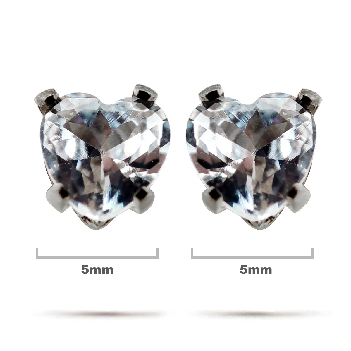 Aretes Acero Inox Plateado Tipo Broquel Corazon Cristal