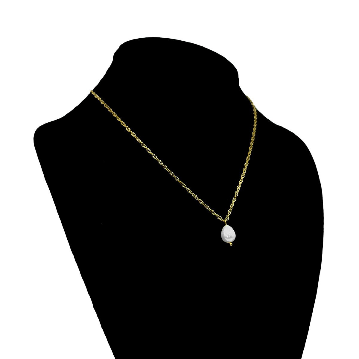 Collar Acero Dorado Perla de Río Natural Cadena Twist