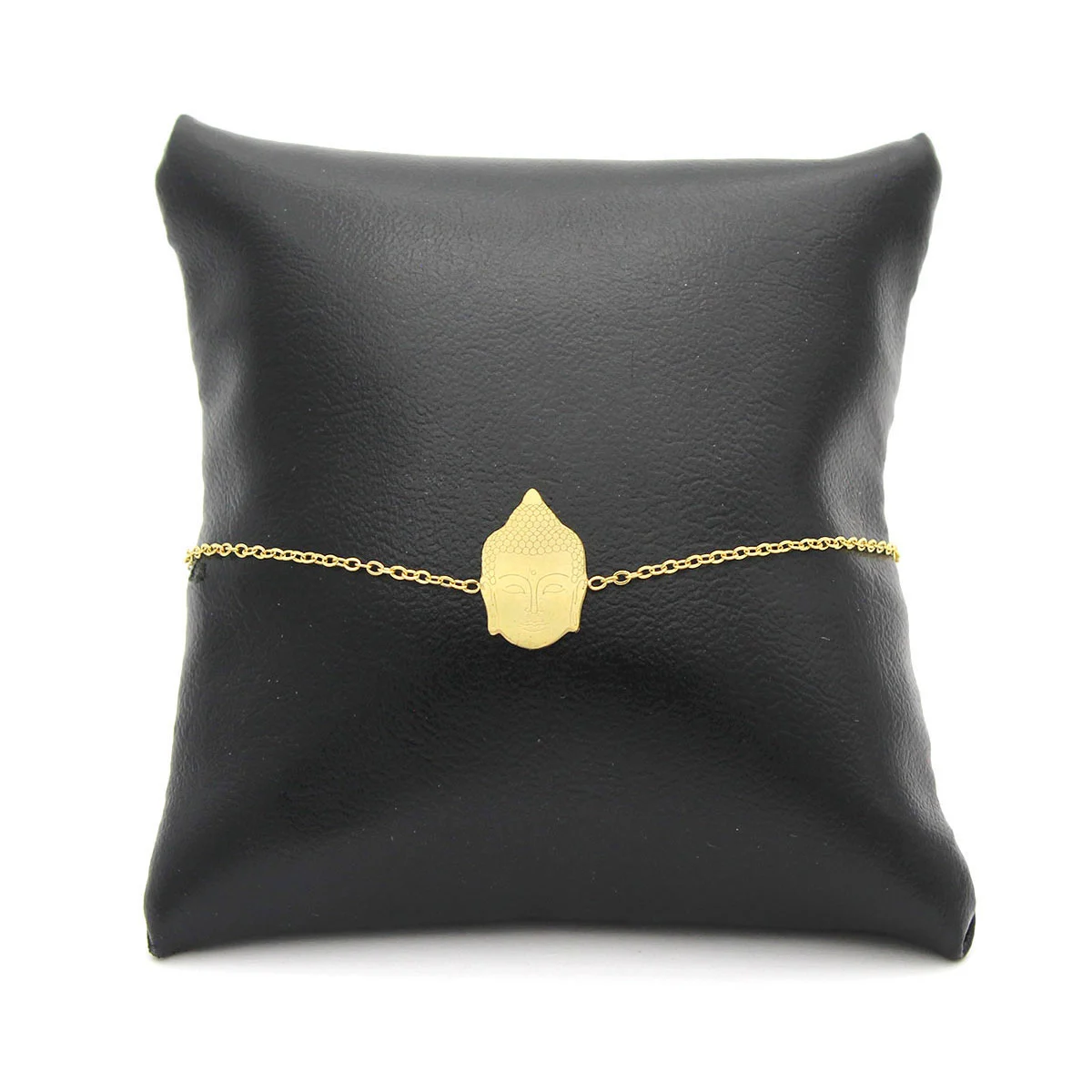 Pulsera Acero Inoxidable Dorado Cabeza Buda Suerte